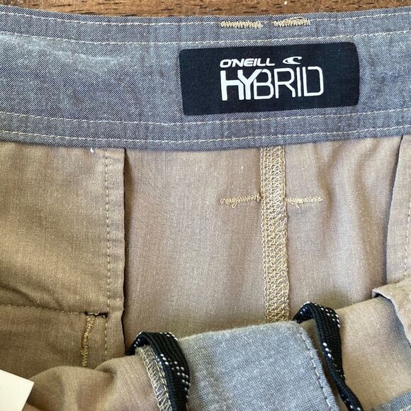 O'Neill Hybrid Swim Shorts Men 33 BUNDLE of Two Khaki Tan Drawstring 10in Inseam - Picture 8 of 16